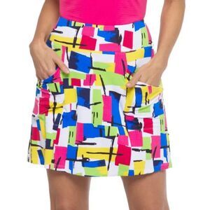 IBKUL Women's Size XL x 17.5" Length Mondrian Print Golf Skort / Zip Pockets